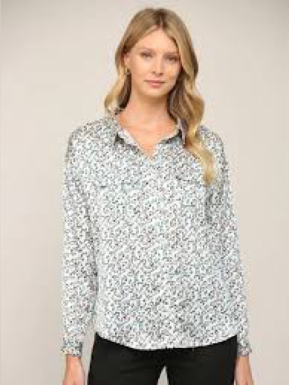 Fate White Floral Button-Down Blouse